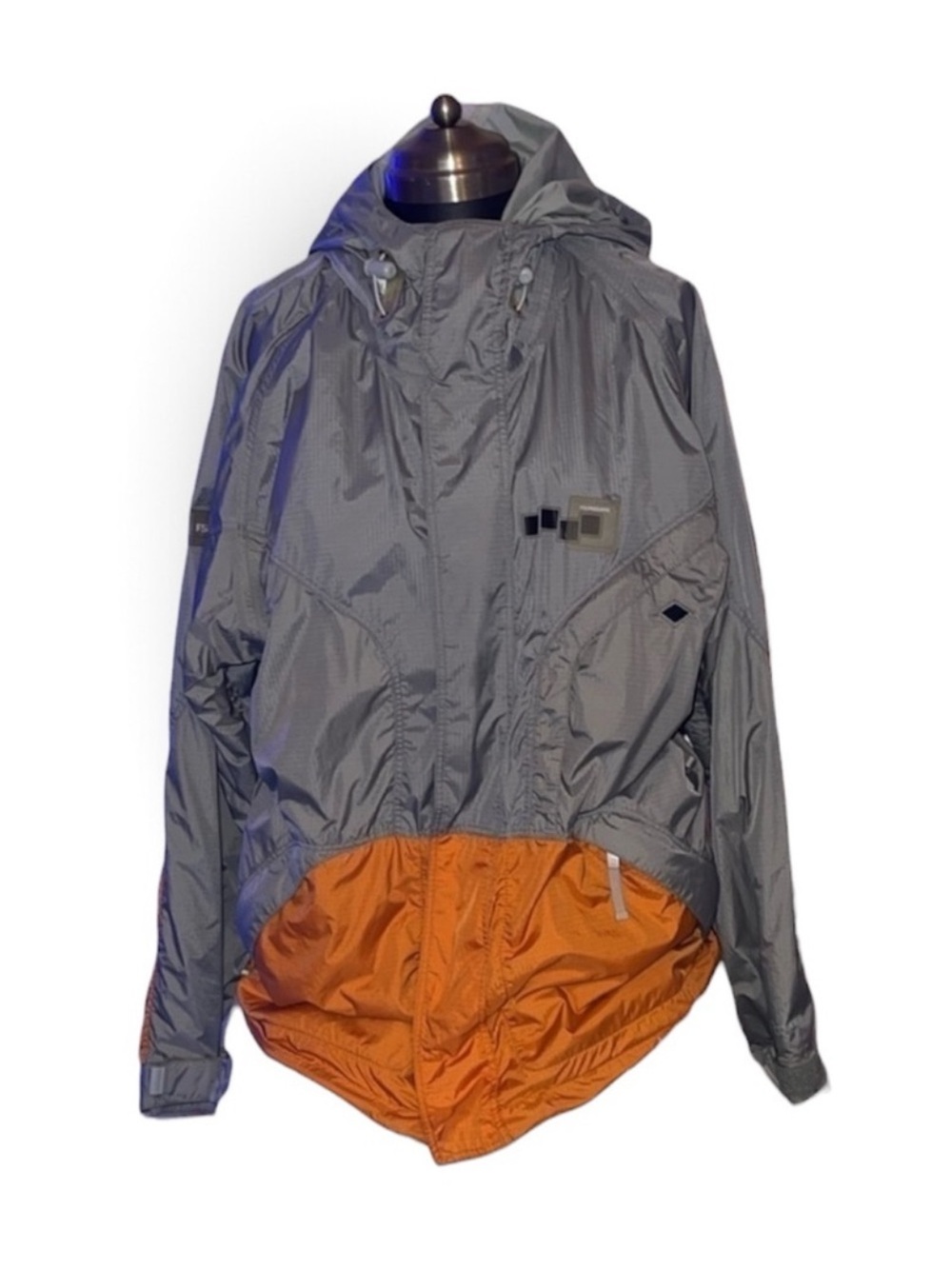 Foursquare mens snowboarding windbreaker jacket grey ish and orange in color